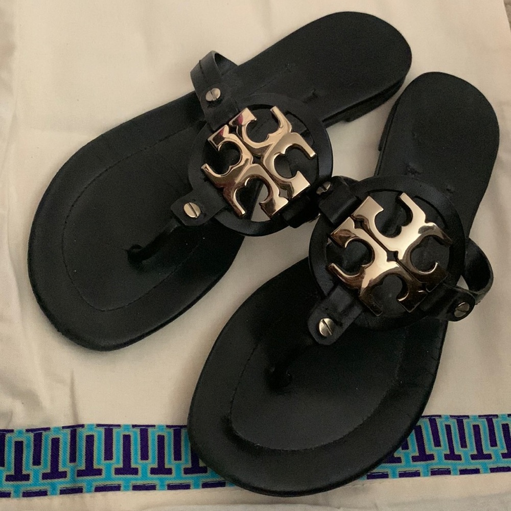 Tory Burch Miller Sandal Black Leather Gold Hardware